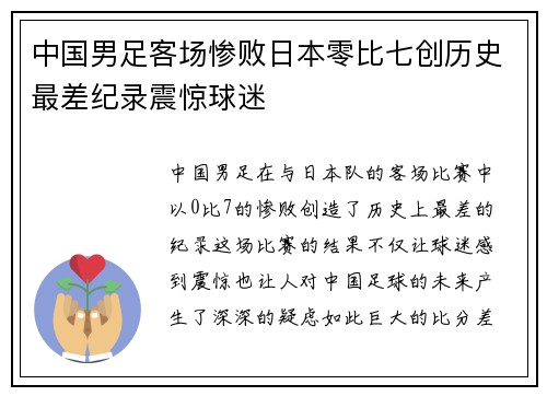 中国男足客场惨败日本零比七创历史最差纪录震惊球迷